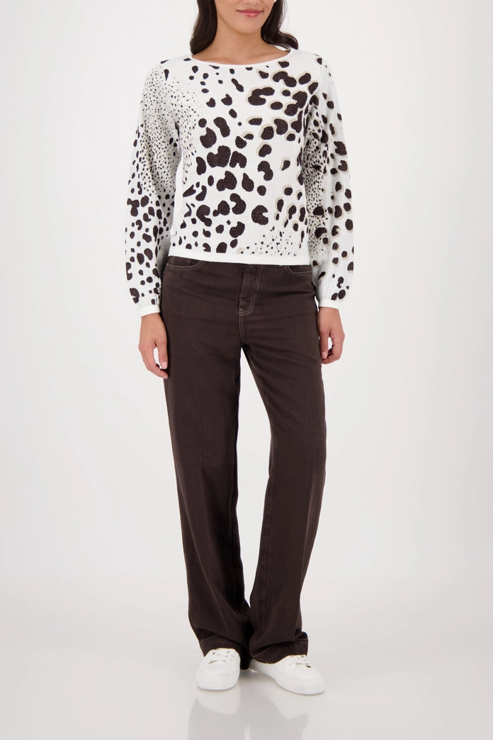 Monari Chocolate Leopard Print Jacquard Sweater 410292