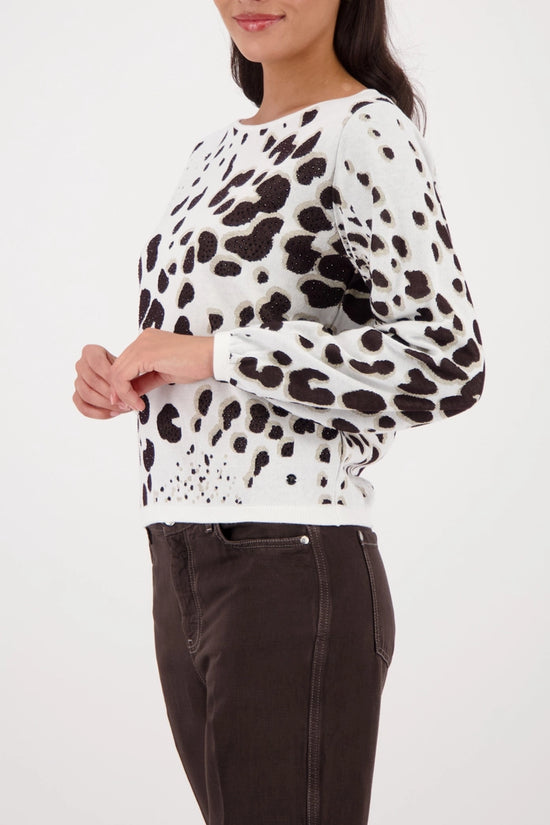 Monari Chocolate Leopard Print Jacquard Sweater 410292