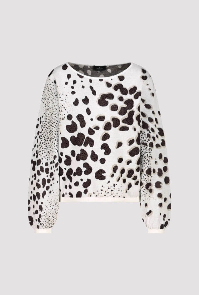 Monari Chocolate Leopard Print Jacquard Sweater 410292
