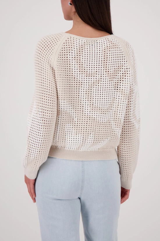Monari Champagne Ajour Sweater - Crew neck, Ribbed Cuffs 410280