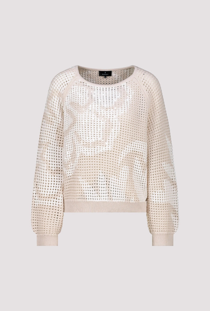 Monari Champagne Ajour Sweater - Crew neck, Ribbed Cuffs 410280