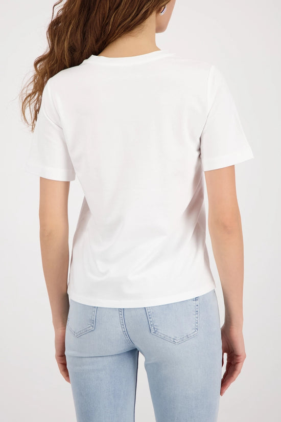 Monari Off-White Crew Neck Short Sleeve T-Shirt with 3-D Flowers 410426