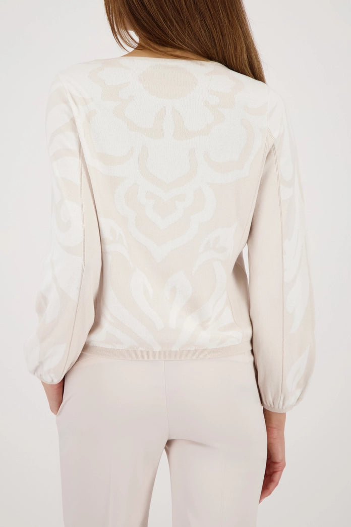 Monari Champagne Crew Neck Sweater with Jacquard Pattern, sequins 410287