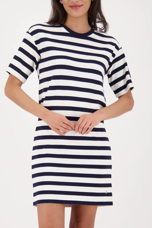 Monari Marine Blue & White Sweatshirt Dress with Stripes 410633