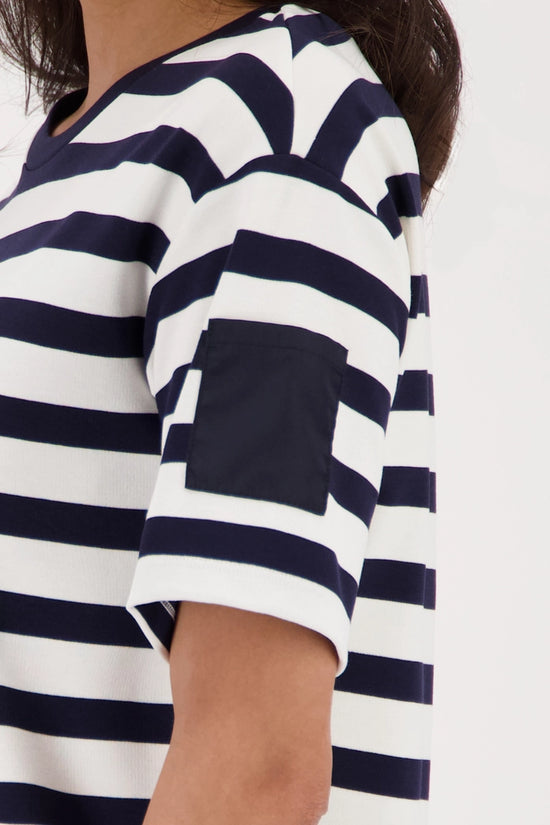 Monari Marine Blue & White Sweatshirt Dress with Stripes 410633