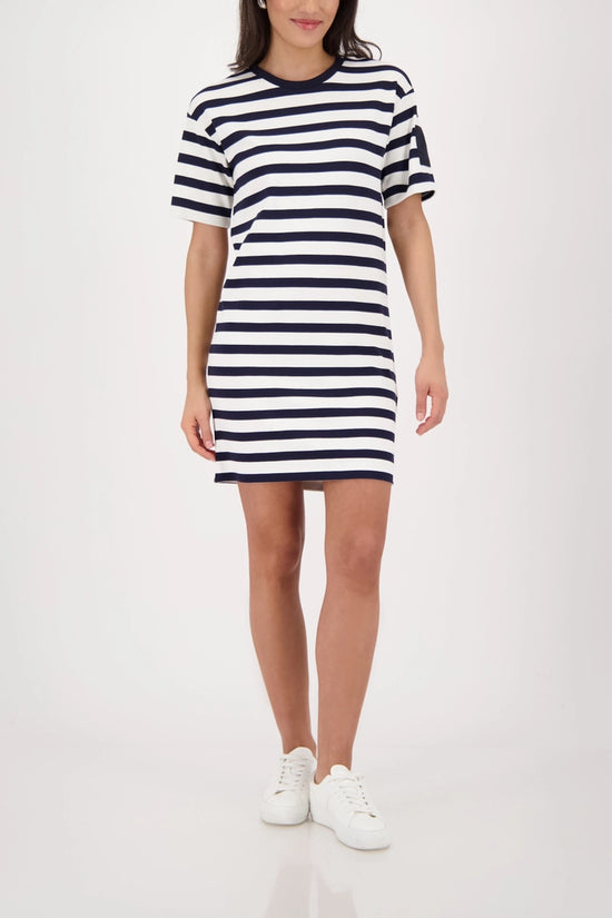 Monari Marine Blue & White Sweatshirt Dress with Stripes 410633