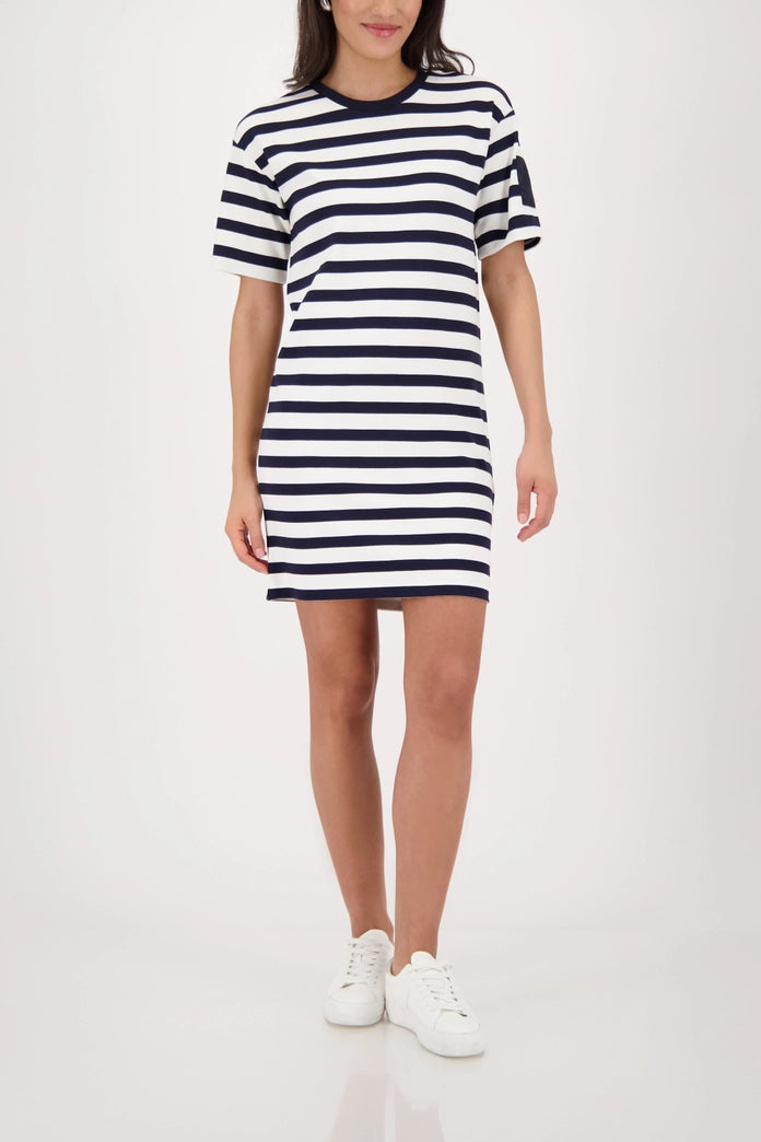 Monari Marine Blue & White Sweatshirt Dress with Stripes 410633