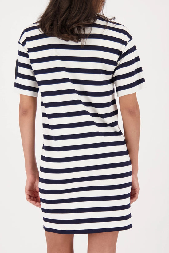 Monari Marine Blue & White Sweatshirt Dress with Stripes 410633