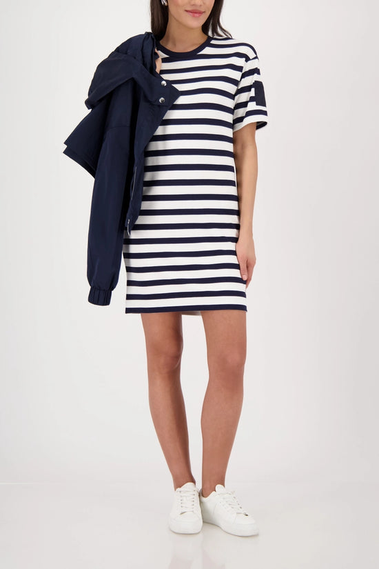 Monari Marine Blue & White Sweatshirt Dress with Stripes 410633