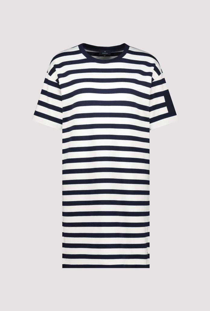 Monari Marine Blue & White Sweatshirt Dress with Stripes 410633