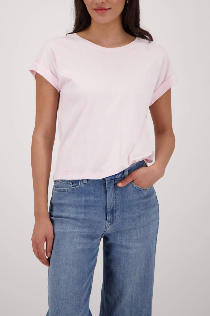 Monari Rose Basic Cotton T-Shirt with Dropped Short Sleeves with Cuffs 410723