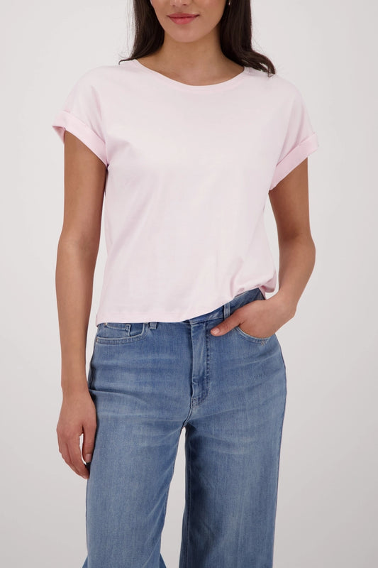 Monari Rose Basic Cotton T-Shirt with Dropped Short Sleeves with Cuffs 410723