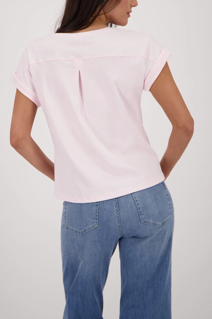 Monari Rose Basic Cotton T-Shirt with Dropped Short Sleeves with Cuffs 410723