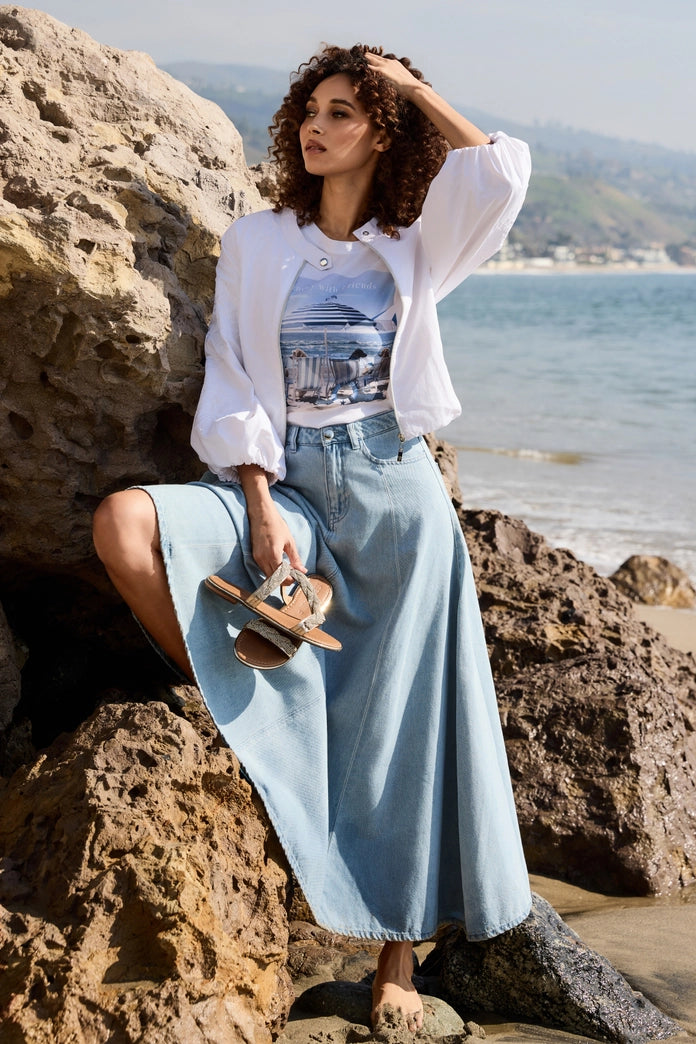 Monari Light Blue Denim Maxi Skirt 410834