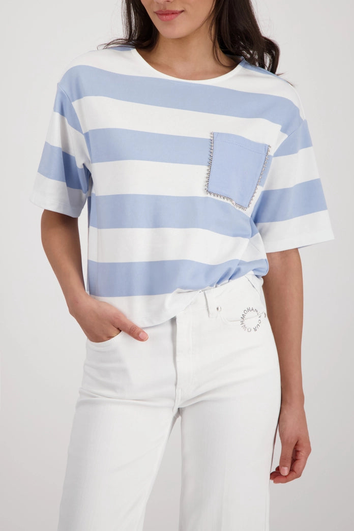 Monari Light Blue & White Sweatshirt with Stripes and Decorative Details 410844