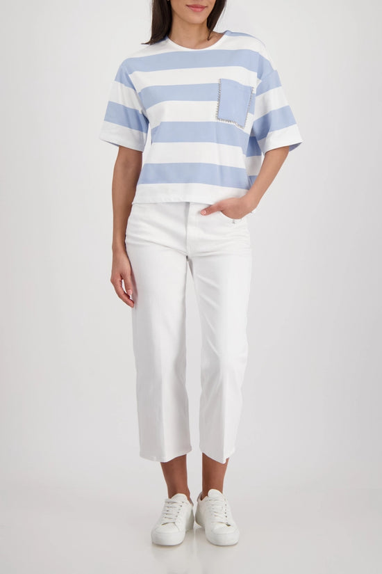 Monari Light Blue & White Sweatshirt with Stripes and Decorative Details 410844