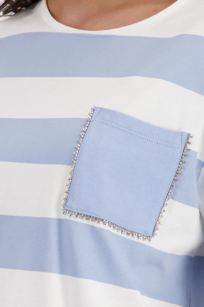 Monari Light Blue & White Sweatshirt with Stripes and Decorative Details 410844