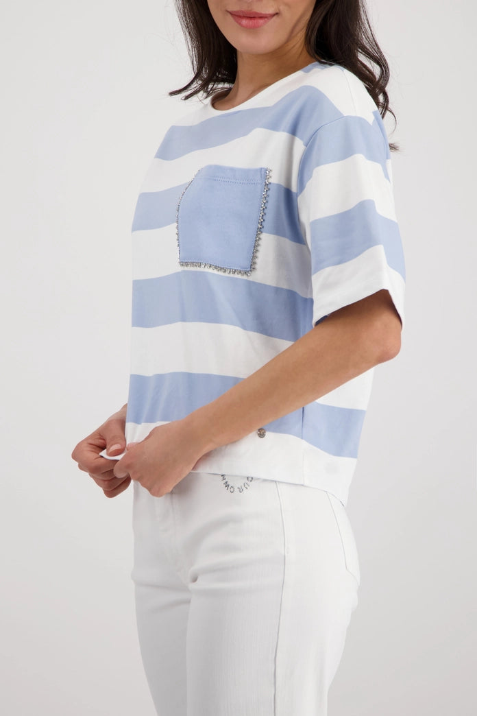 Monari Light Blue & White Sweatshirt with Stripes and Decorative Details 410844