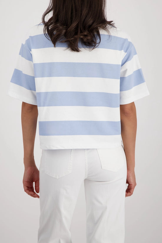 Monari Light Blue & White Sweatshirt with Stripes and Decorative Details 410844