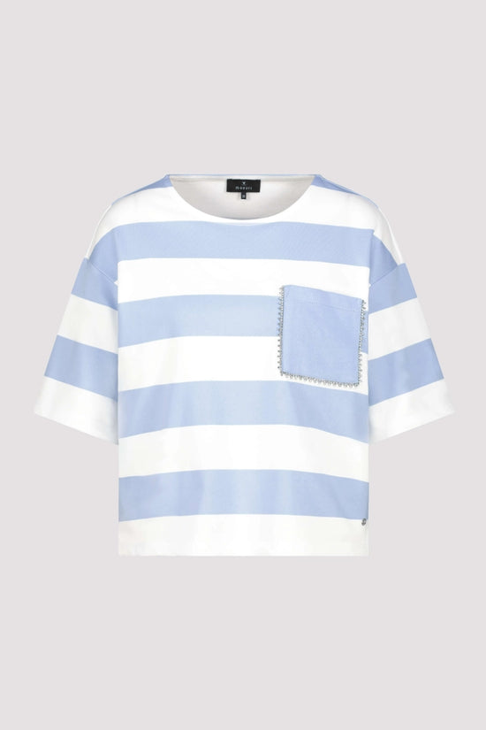 Monari Light Blue & White Sweatshirt with Stripes and Decorative Details 410844