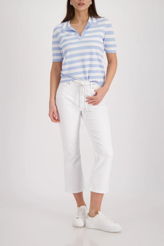 Monari Sea Blue Polo Top with Stripes 410903