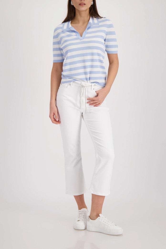 Monari Sea Blue Polo Top with Stripes 410903