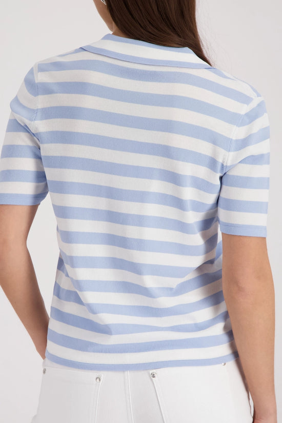 Monari Sea Blue Polo Top with Stripes 410903