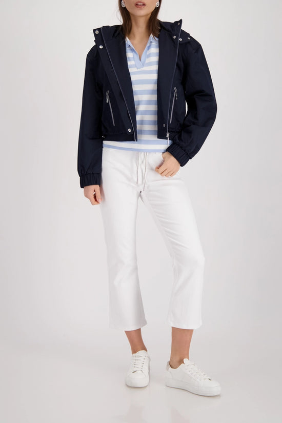 Monari Sea Blue Polo Top with Stripes 410903