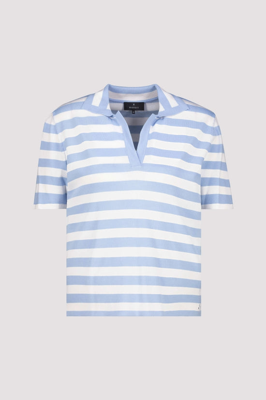 Monari Sea Blue Polo Top with Stripes 410903