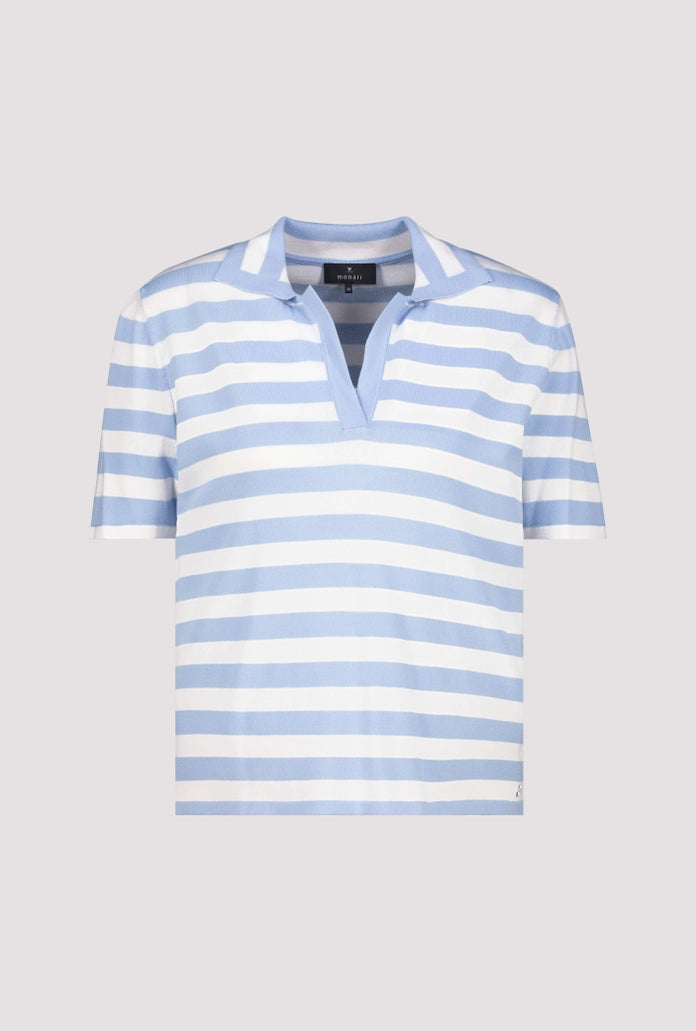 Monari Sea Blue Polo Top with Stripes 410903