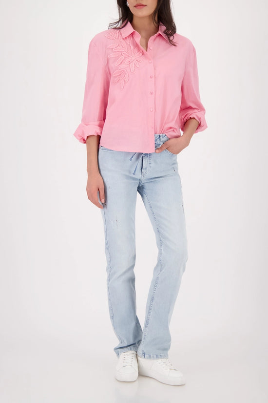 Monari Pink Long Sleeve Blouse with Appliquéd Flowers 410260