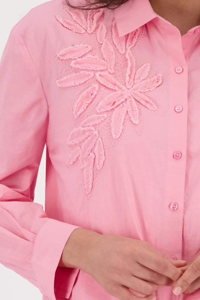 Monari Pink Long Sleeve Blouse with Appliquéd Flowers 410260