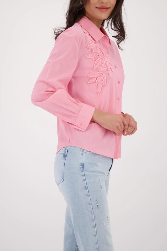 Monari Pink Long Sleeve Blouse with Appliquéd Flowers 410260