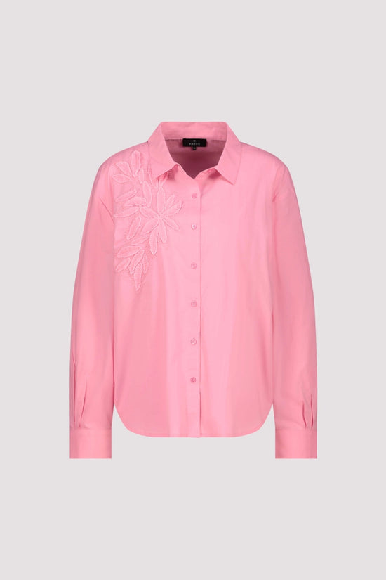 Monari Pink Long Sleeve Blouse with Appliquéd Flowers 410260