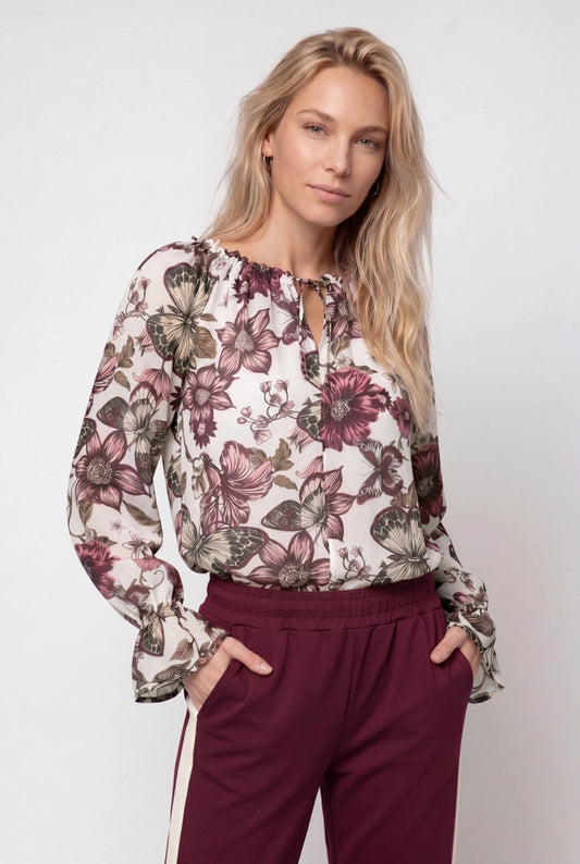 Monari Floral/Butterfly Print Long Sleeve Blouse
