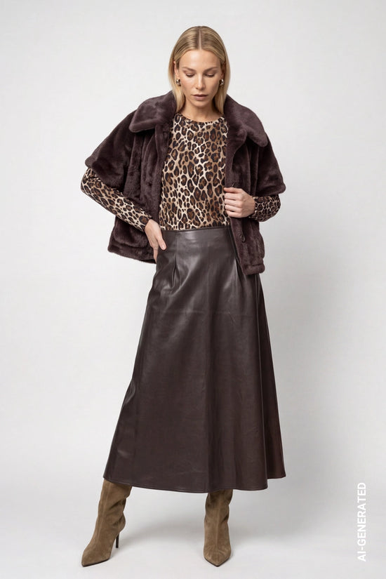 Monari Hazelnut Long-Sleeve Top with Leopard Print