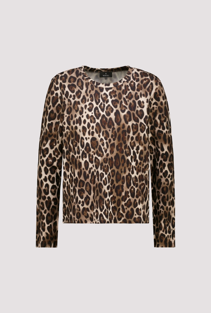 Monari Hazelnut Long-Sleeve Top with Leopard Print