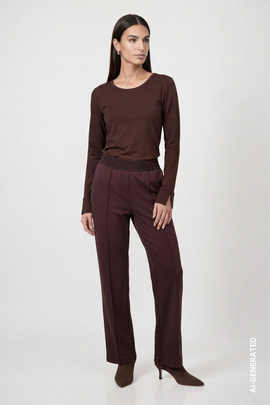 Monari Coffee Long Sleeve Top with Rhinestone Details