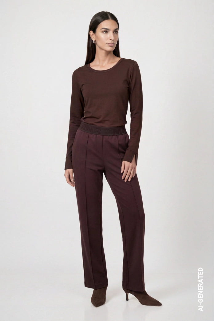 Monari Coffee Long Sleeve Top with Rhinestone Details