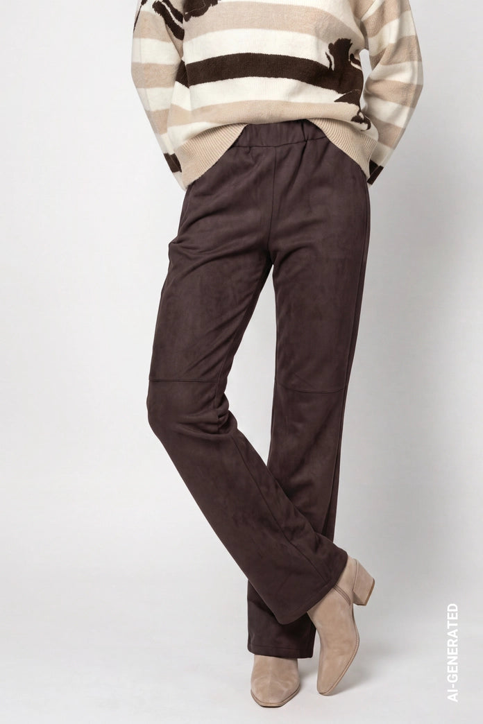 Monari Coffee Straight Leg Velour Trousers