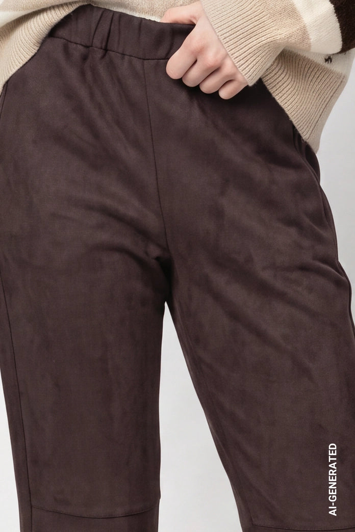 Monari Coffee Straight Leg Velour Trousers