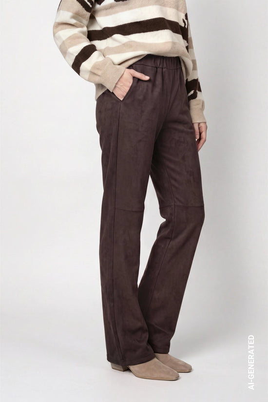 Monari Coffee Straight Leg Velour Trousers