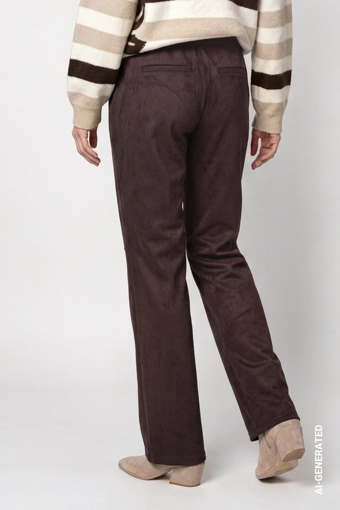 Monari Coffee Straight Leg Velour Trousers