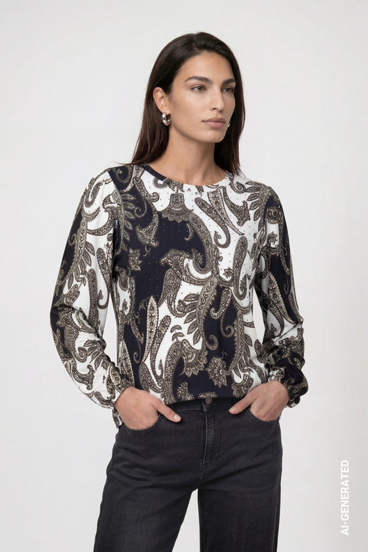 Monari Black Sweatshirt with Paisley Pattern
