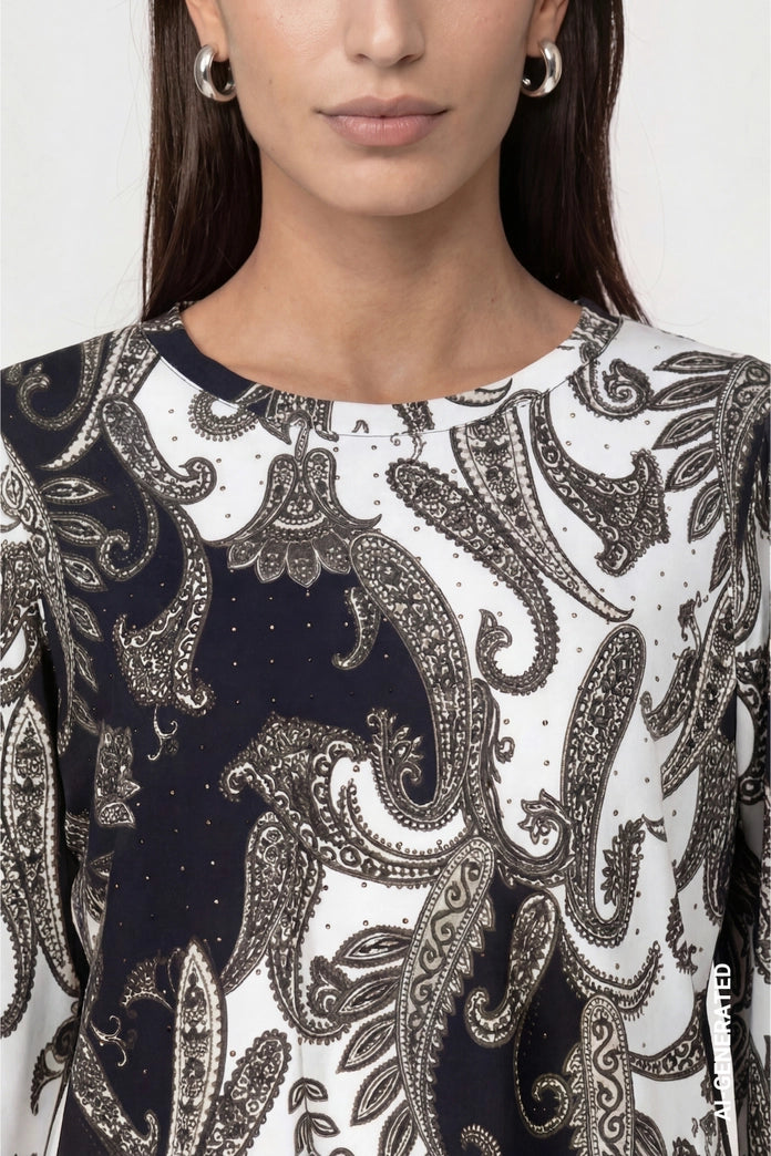 Monari Black Sweatshirt with Paisley Pattern