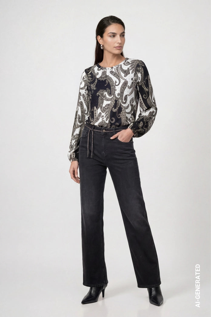 Monari Black Sweatshirt with Paisley Pattern