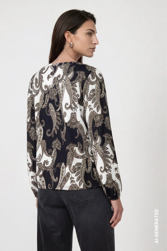 Monari Black Sweatshirt with Paisley Pattern