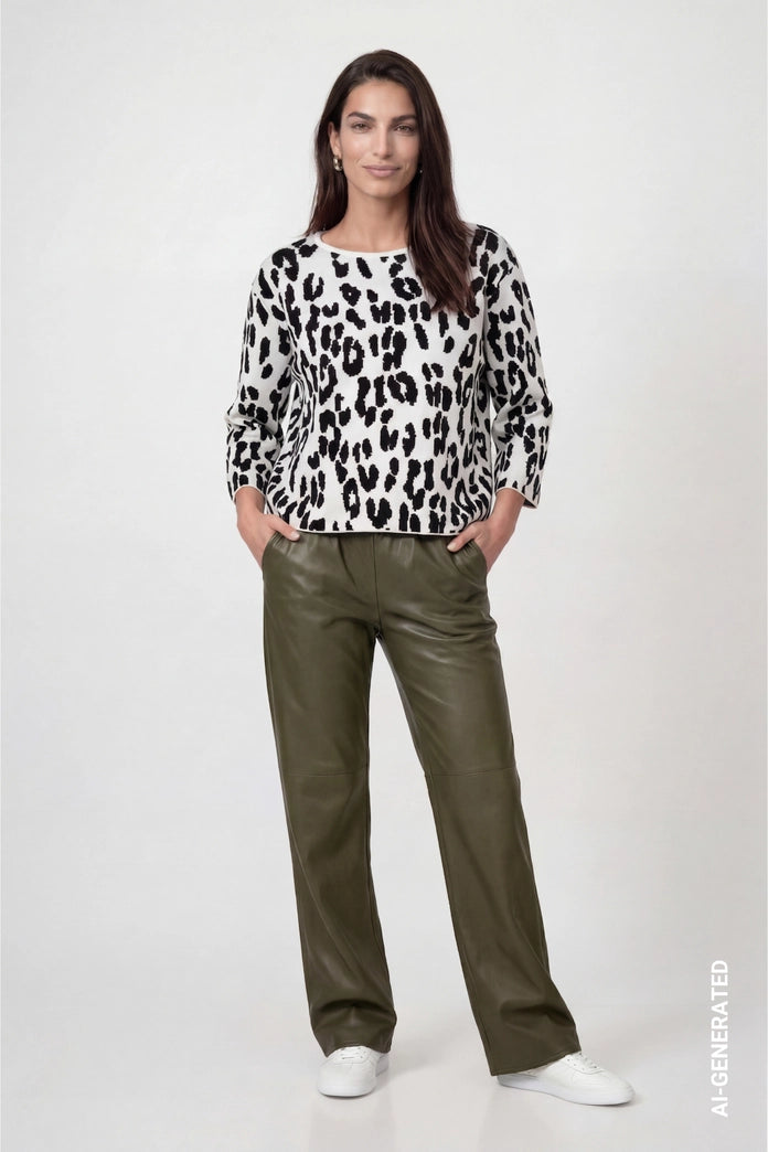 Monari Black Knitted Sweater with Leo-Jacquard