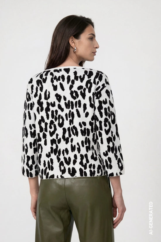 Monari Black Knitted Sweater with Leo-Jacquard