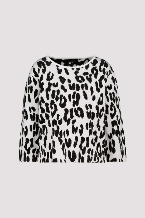 Monari Black Knitted Sweater with Leo-Jacquard